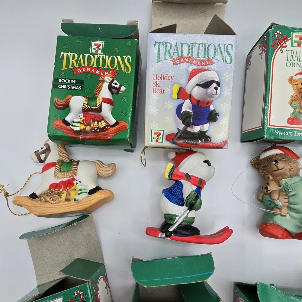 VTG  7-11 Citgo‎ Traditions Christmas Ornaments Santa Snowman Penguin Lot of 9